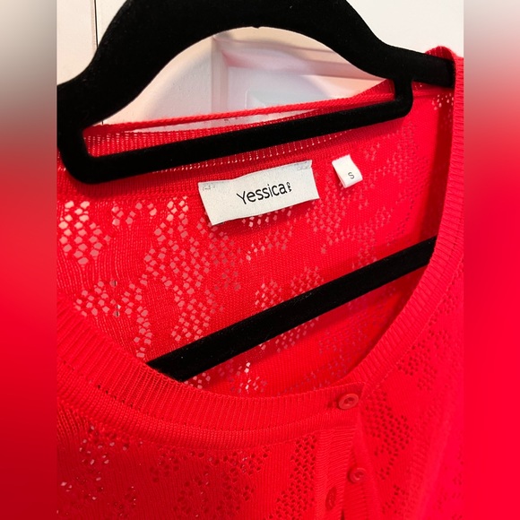Yessica coral red color eyelet cardigan - size S - Picture 3 of 3